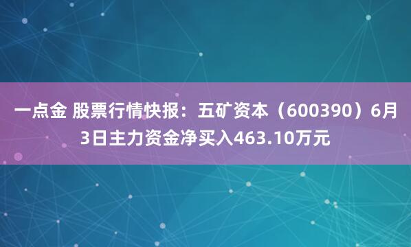 一点金 股票行情快报：五矿资本（600390）6月3日主力资金净买入463.10万元